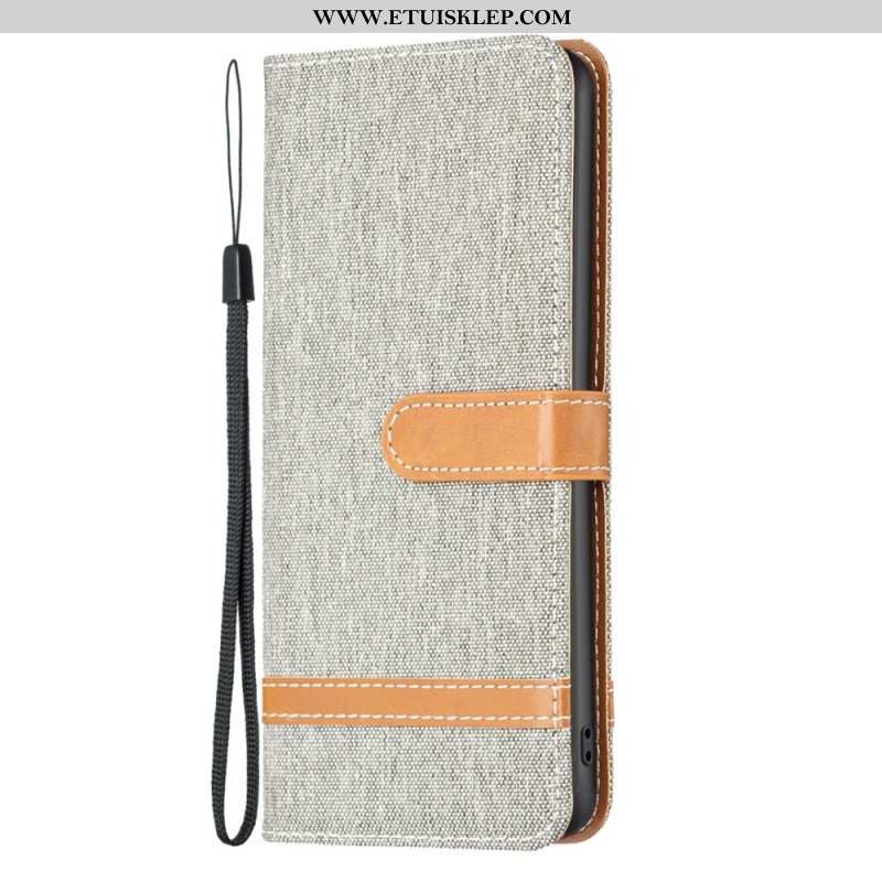 Etui Folio do iPhone 14 Pro Max z Łańcuch Pasek Z Efektem Tkaniny I Skóry